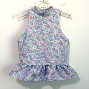 TCEC Jacquard Peplum Halter Top S Pastel Summer Brunch Sleeveless Feminine